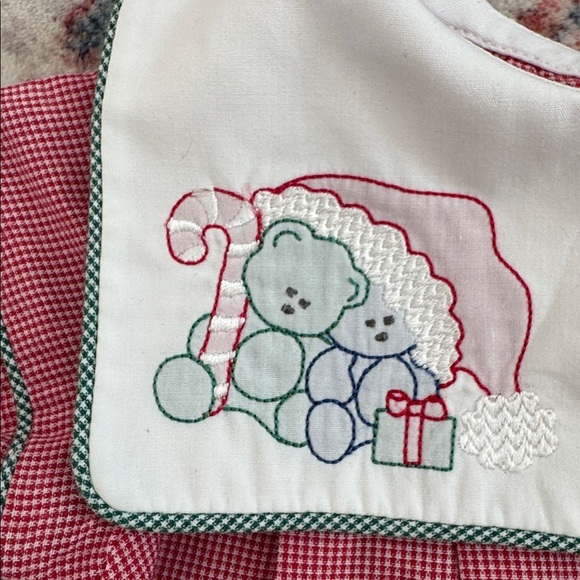Vintage Red Gingham Baby Romper with Embroidered Holiday Collar - Picture 2 of 9
